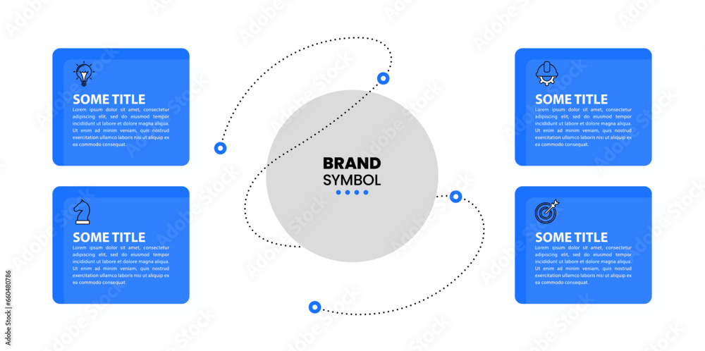 Infographic template. A line with 4 steps and a circle in the middle Infographic template. A line with 4 steps and a circle in the middle