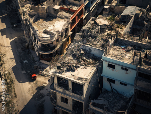 Destroyed buildings after the bombing