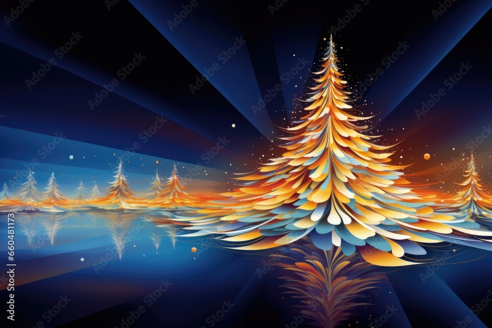 Merry christmas and happy new year greeting card with fir tree.