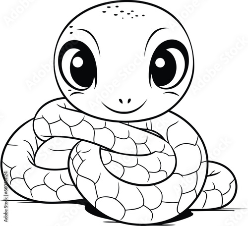 Black and White Cartoon Illustration of Snake Animal for Coloring Book