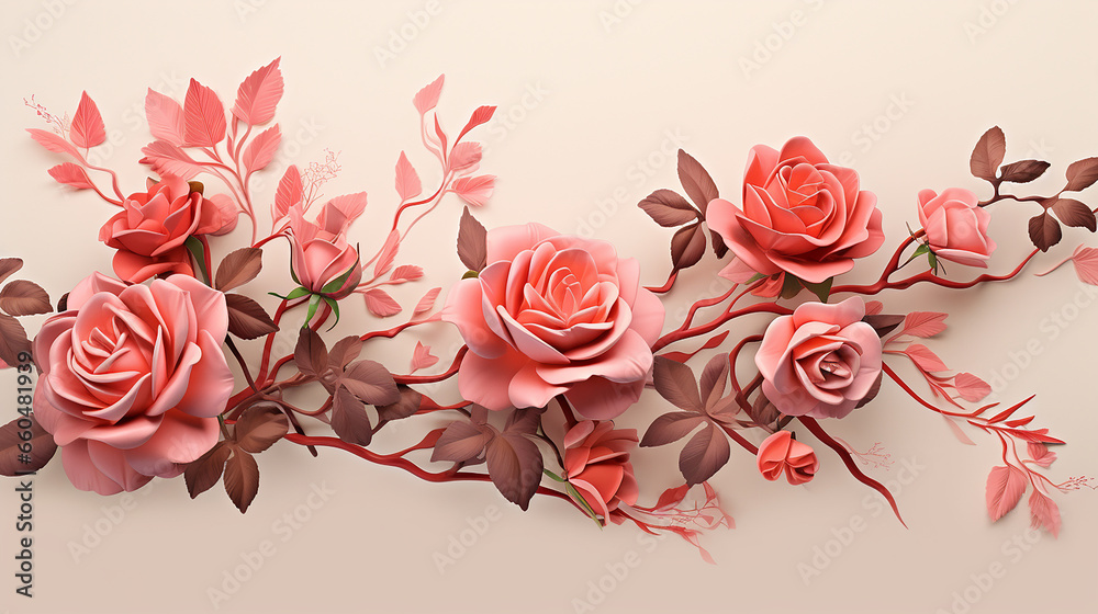 Fototapeta premium Plantas e folhas modernas de rosas