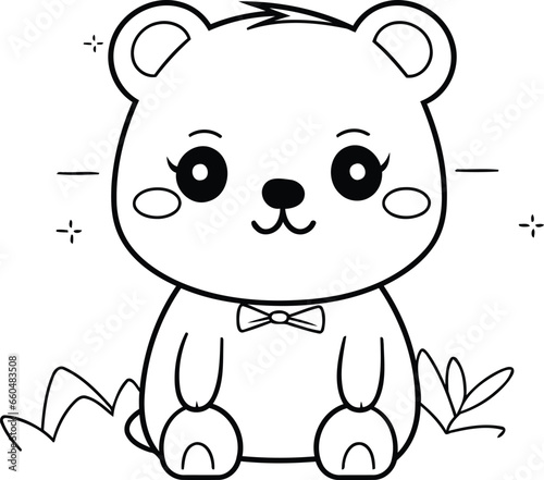 cute bear with bowtie kawaii character vector illustration design