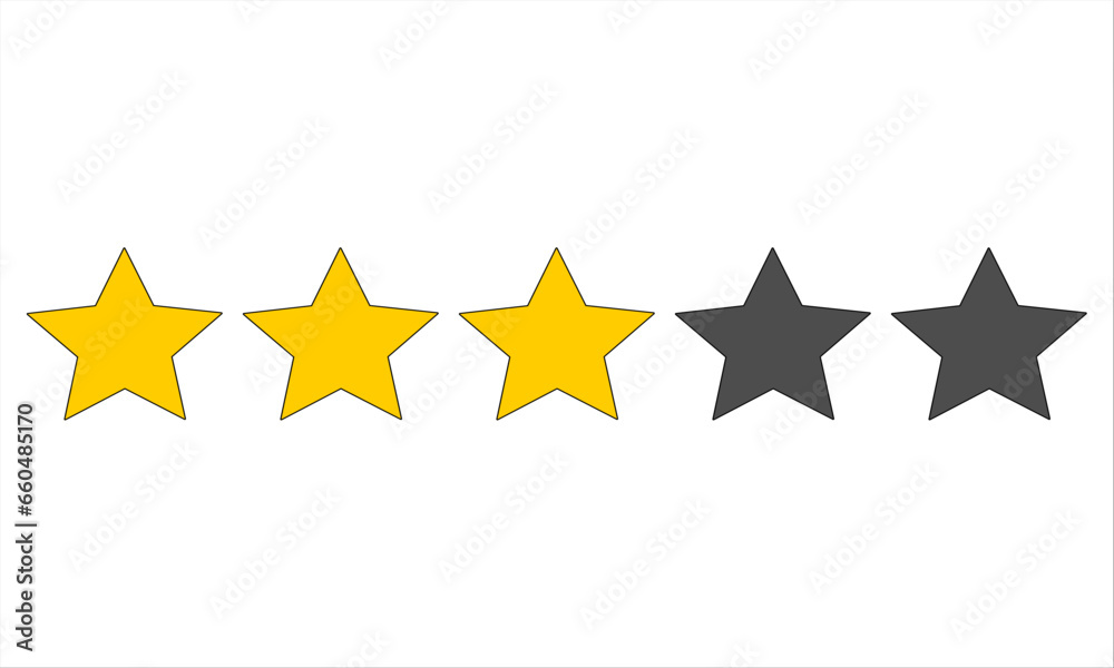 three star rating image in a white rectangular - obrazy, fototapety, plakaty 