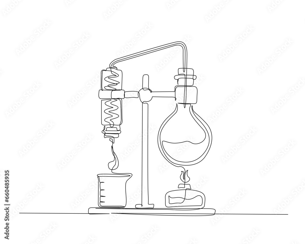 Continuous one line drawing of laboratory test tube. Laboratory equipment outline vector illustration. Research and science concept. Editable stroke. 	 - obrazy, fototapety, plakaty 