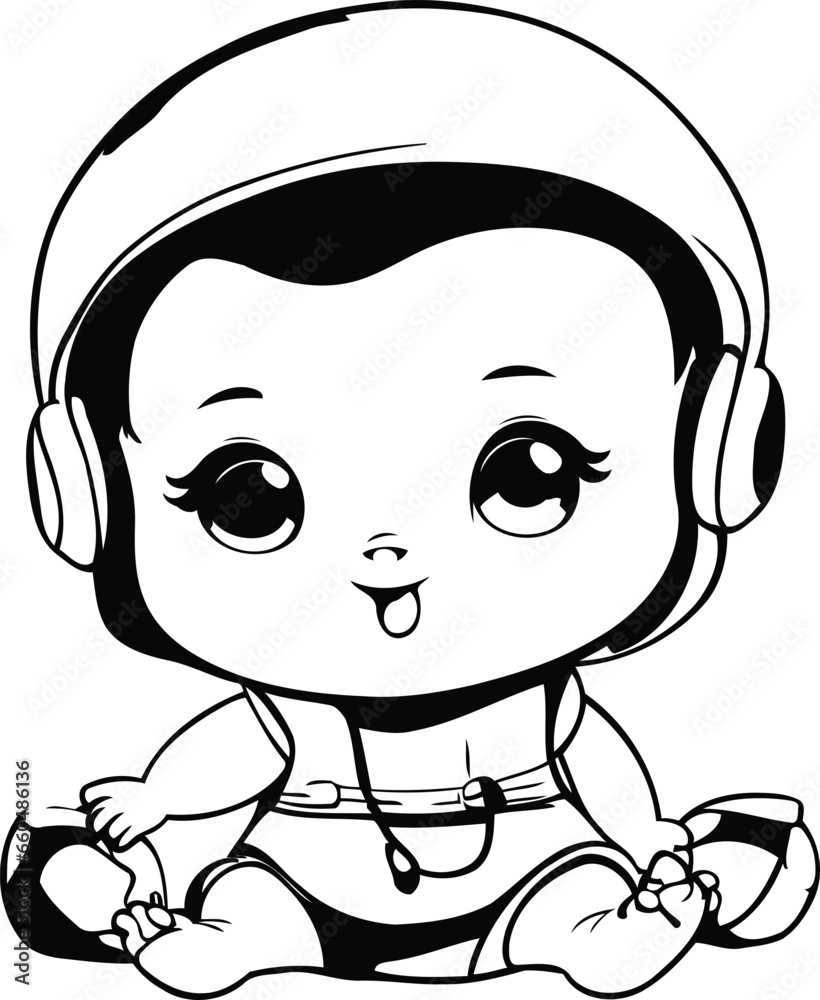 cute little baby boy with helmet and headphones vector illustration graphic design