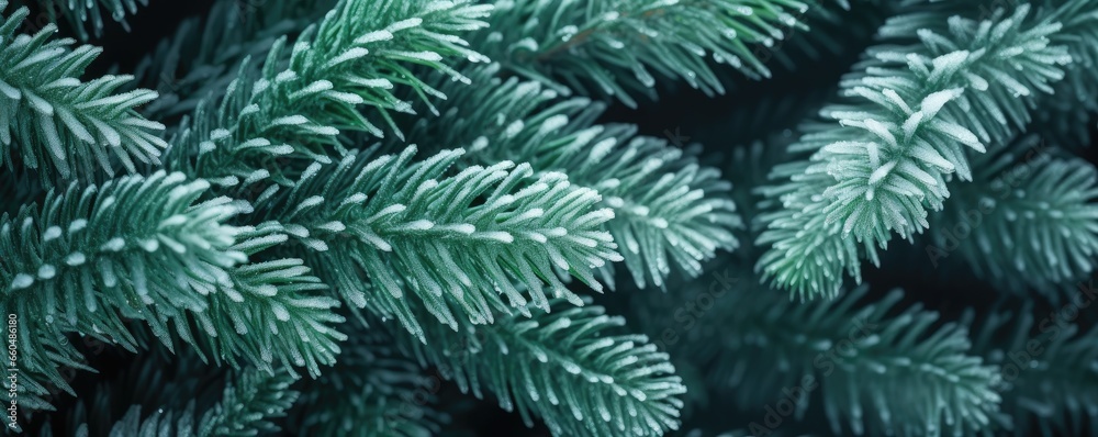 frozen fir green background close up