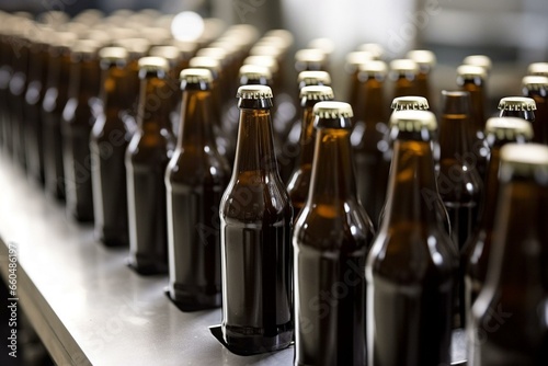 Bottles of specialty beer being produced. Generative AI