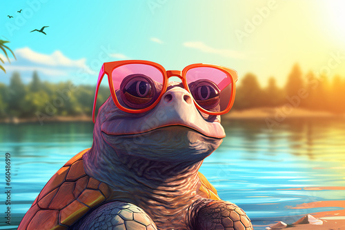 i turtle with colorful sunglasses photo