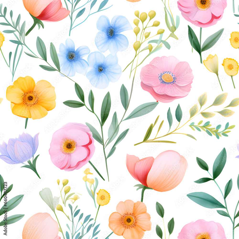 Obraz premium Pastel watercolor flower clipart on a white background.