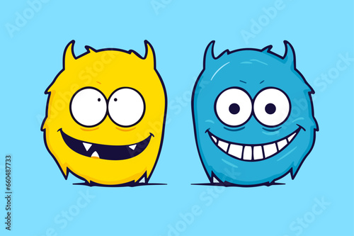 A collection of funny monsters or animals. A set of cute fantasy or fairy tale creatures. Cartoon characters isolated on background. Bright color children vector illustration in flat style