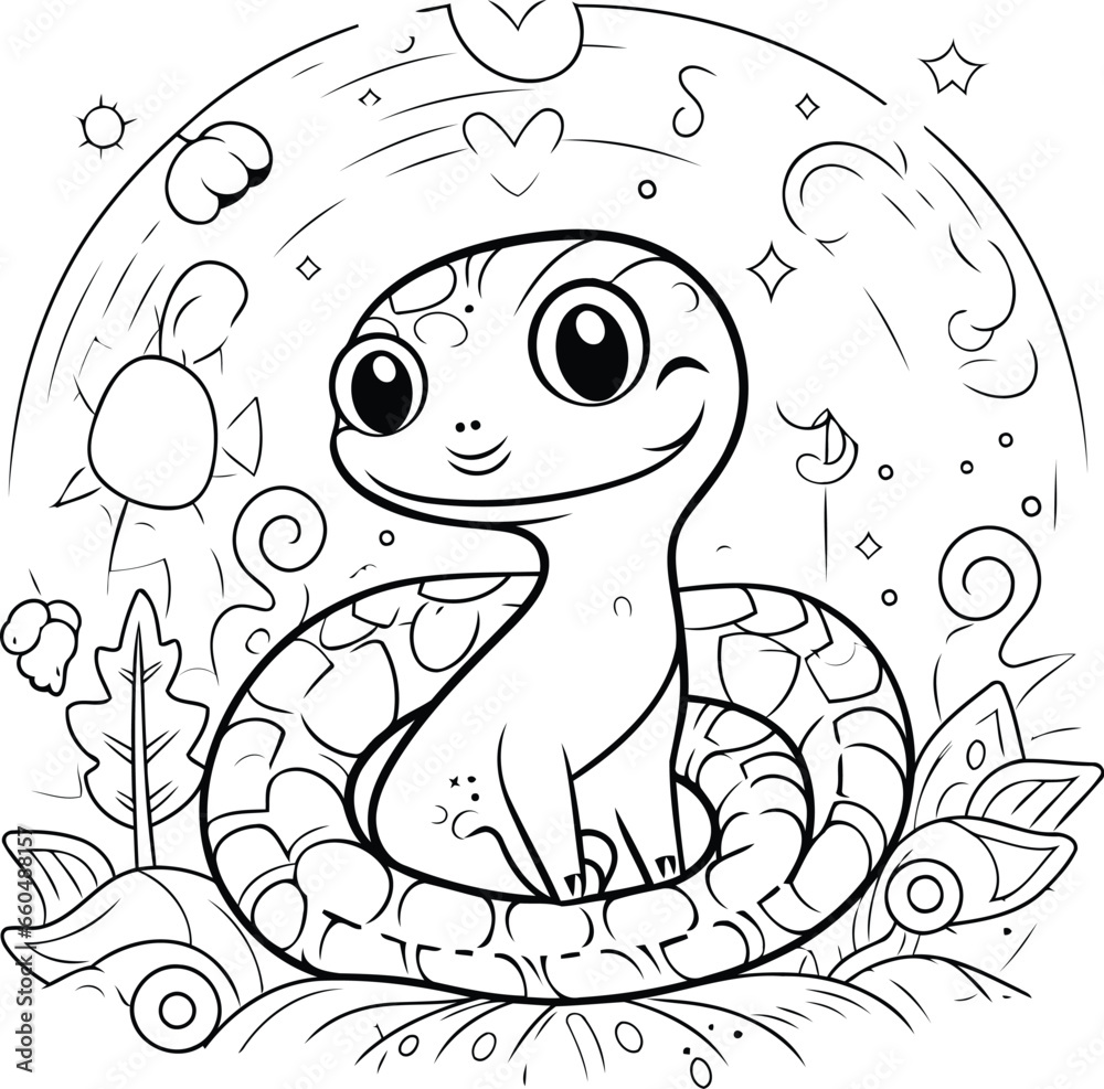 Coloring book for children. Cute cartoon snake. Vector illustration.