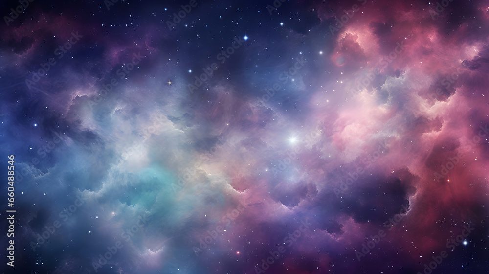 A colorful and colorful nebula with stars, in the style of dark cyan and crimson, light violet, and indigo