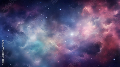 A colorful and colorful nebula with stars  in the style of dark cyan and crimson  light violet  and indigo