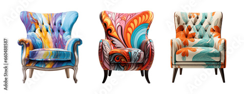 Collection of set Accent chair isolated on transparent background. PNG file, cut out
