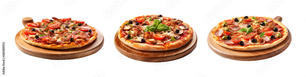 Collection of set Delicious pizza isolated on transparent background. PNG file, cut out