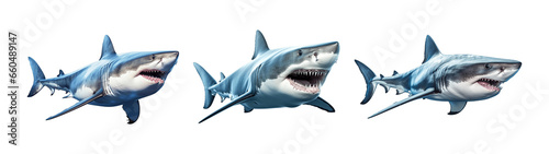 Collection of set White shark isolated on transparent background. PNG file  cut out