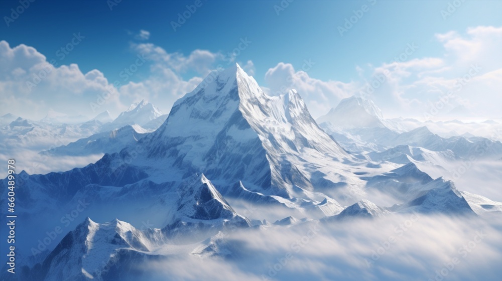 himalayan mountain top above the clouds, annapurna, nepal - obrazy, fototapety, plakaty 