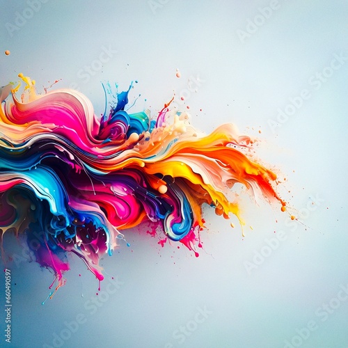 Splashing paint all over the light white walls creates a colorful, bright, abstract, flowing gradient.