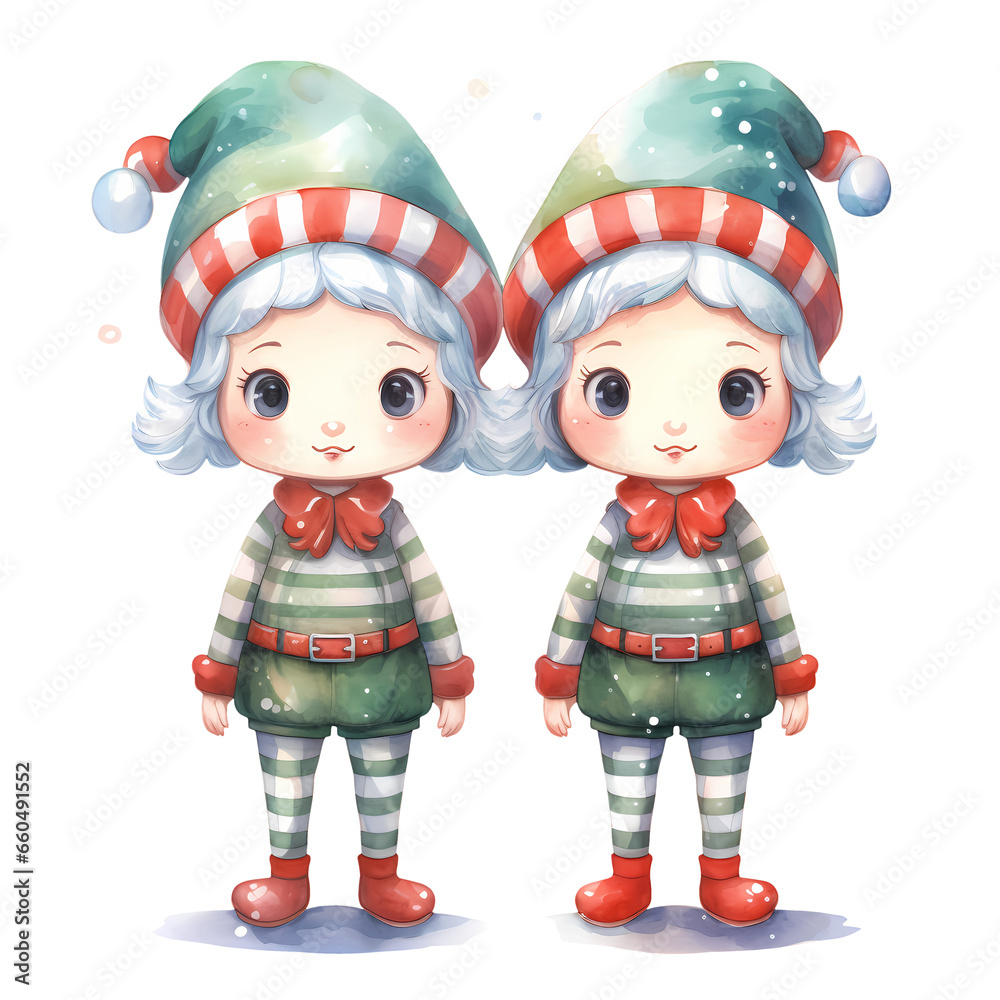 Watercolour Santa's Elves Christmas Clipart Illustration Watercolour Santa's Elves Christmas Clipart Illustration