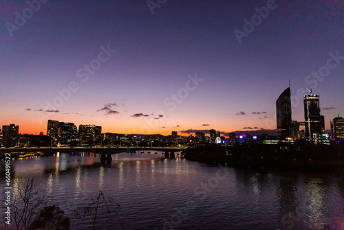 Brisbane City after sunset looking west towards Southbank photo