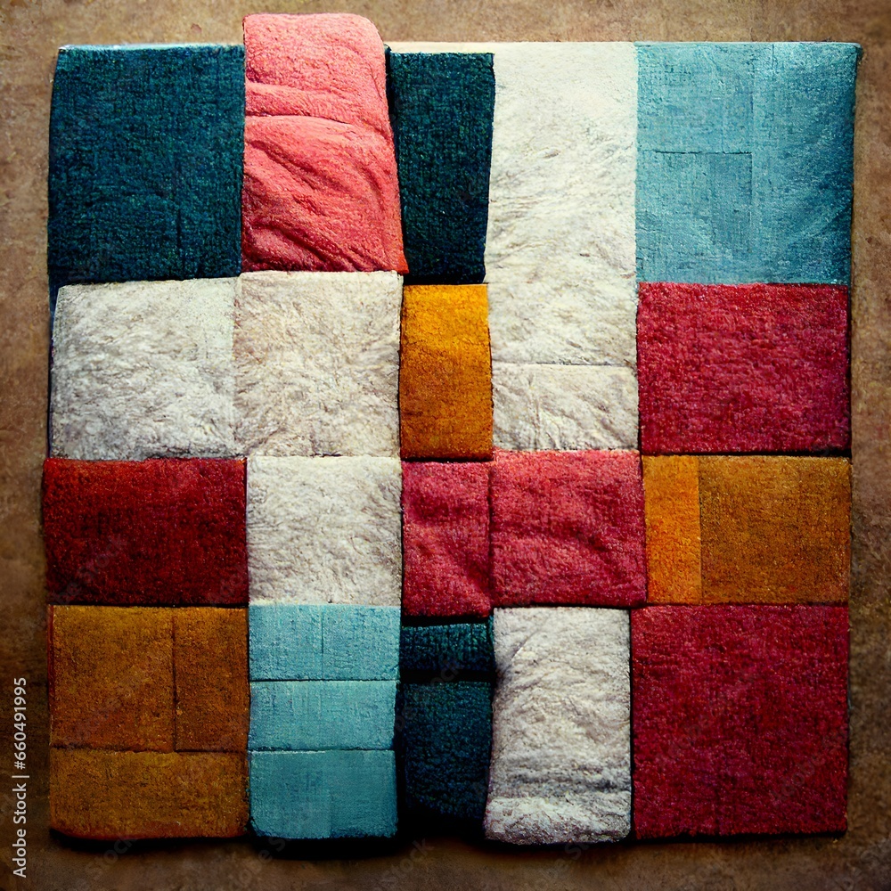 quilt patchwork blanquet hand sewn geometric patterns on blocks fluffy 