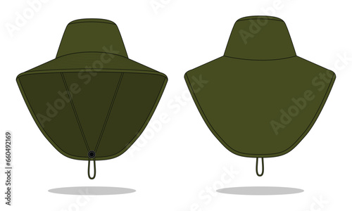Military bucket hat with cover neck protection template on white background.Front and back view, vector file