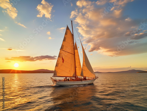 sailboat at sunset sailing summer vacation - by generative ai