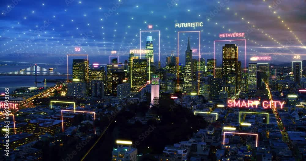 Beautiful Aerial View of San Francisco with Several Words with High