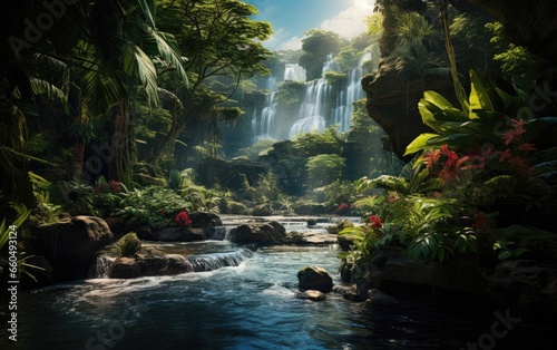 Majestic Waterfall The Heart of the Verdant Jungle.
