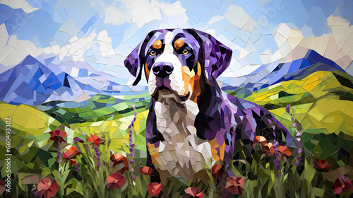 greater swiss mountain dog in the alps - by generative ai  photo