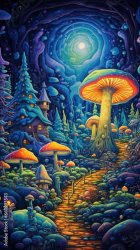 magic mushroom forest psychedelic new age landscape - by generative ai © CEVmemories