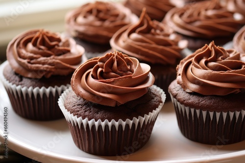 delicious chocolate cupcakes on the table on a black background