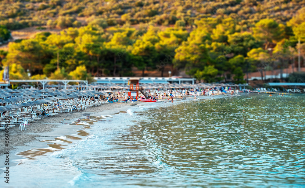 Popular Avlaki beach in Porto Rafti in Greece.