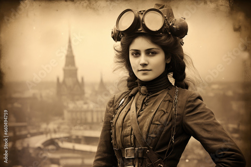 Young beautiful woman pilot 19th century