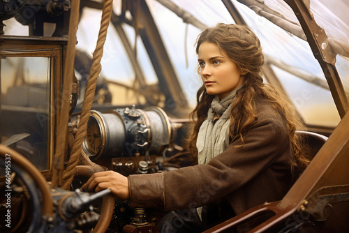 Young beautiful woman pilot 19th century