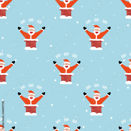 Santa Claus in the chimney. Seamless Christmas pattern