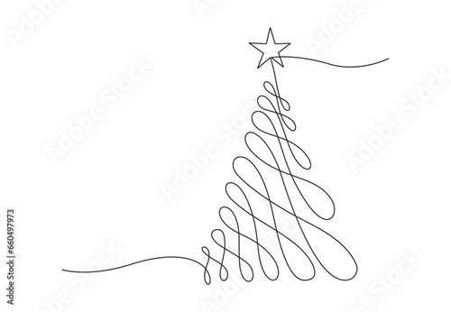 Christmas tree continuous one line drawing. Isolated on white background vector illustration. Premium vector.