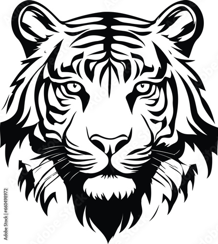 Fototapeta Naklejka Na Ścianę i Meble -  Tiger head vector illustration isolated on white background. Black and white illustration.