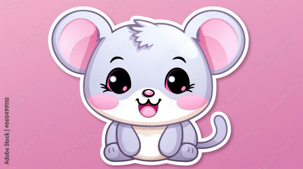 A cartoon mouse sitting on a pink surface A cartoon mouse sitting on a pink surface