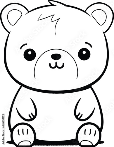 Cute cartoon bear. Black and white vector illustration for coloring book.