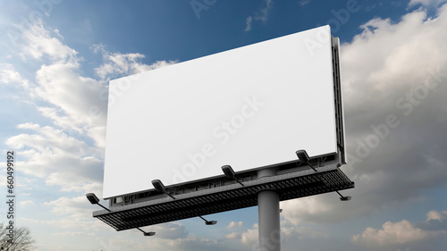Outdoor billboard mockup on blue sky background