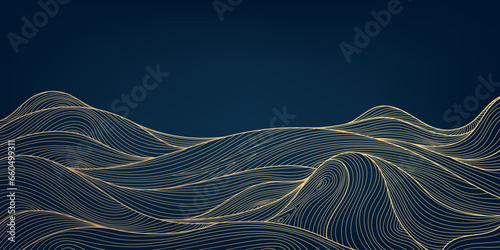 Vector art deco wavy luxury pattern, wave line japanese style background. Organic dynamic pattern, texture for print, wall art, packaging design