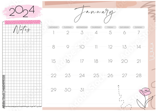 Monthly calendar planner for 2024