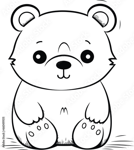Black and White Cartoon Illustration of Cute Bear Animal Character for Coloring Book
