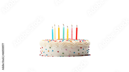 Cake with birthday candles on the transparent background