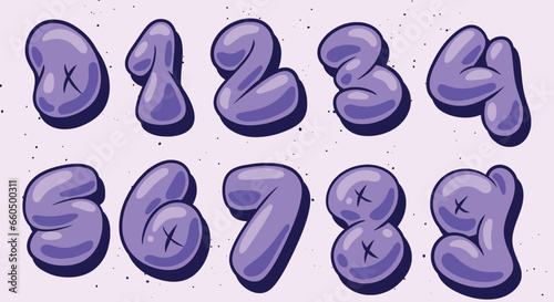 vector set color bubble graffiti font Numbers lettering