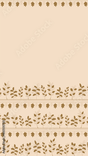 Floral background with golden twigs and leaves, autumn flyer and frame.