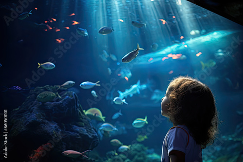 Children marvel at the varied marine life in the aquarium's enchanting underwater environment.