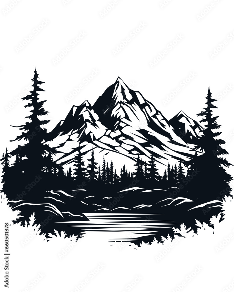 Mountains and Trees Silhouette