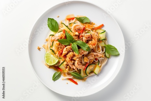 a white plate with Zucchini Noodle Pad Thai